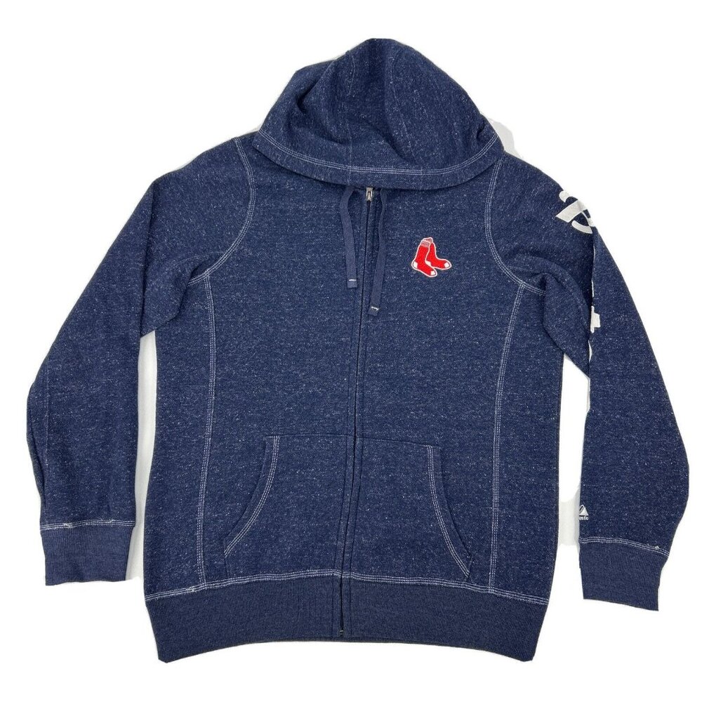 Boston Red Sox Majestic Jacket Women XL Blue Space Dye Full Zip Fleece‎ Hooded